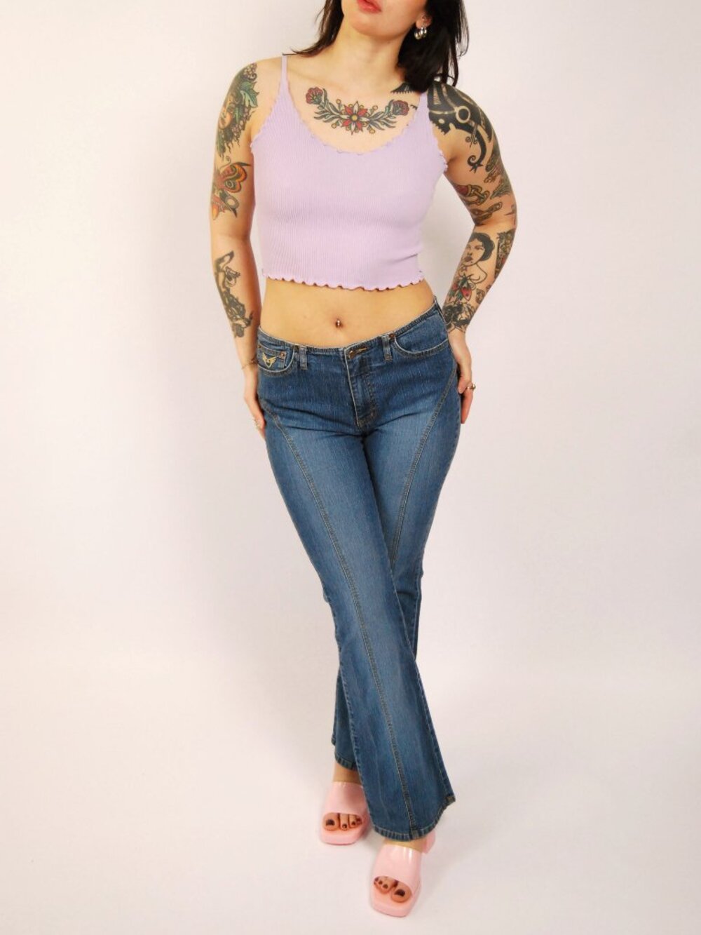 Y2K Angels Jeans (31") blue denim vintage womens flare low rise baddie cute 13